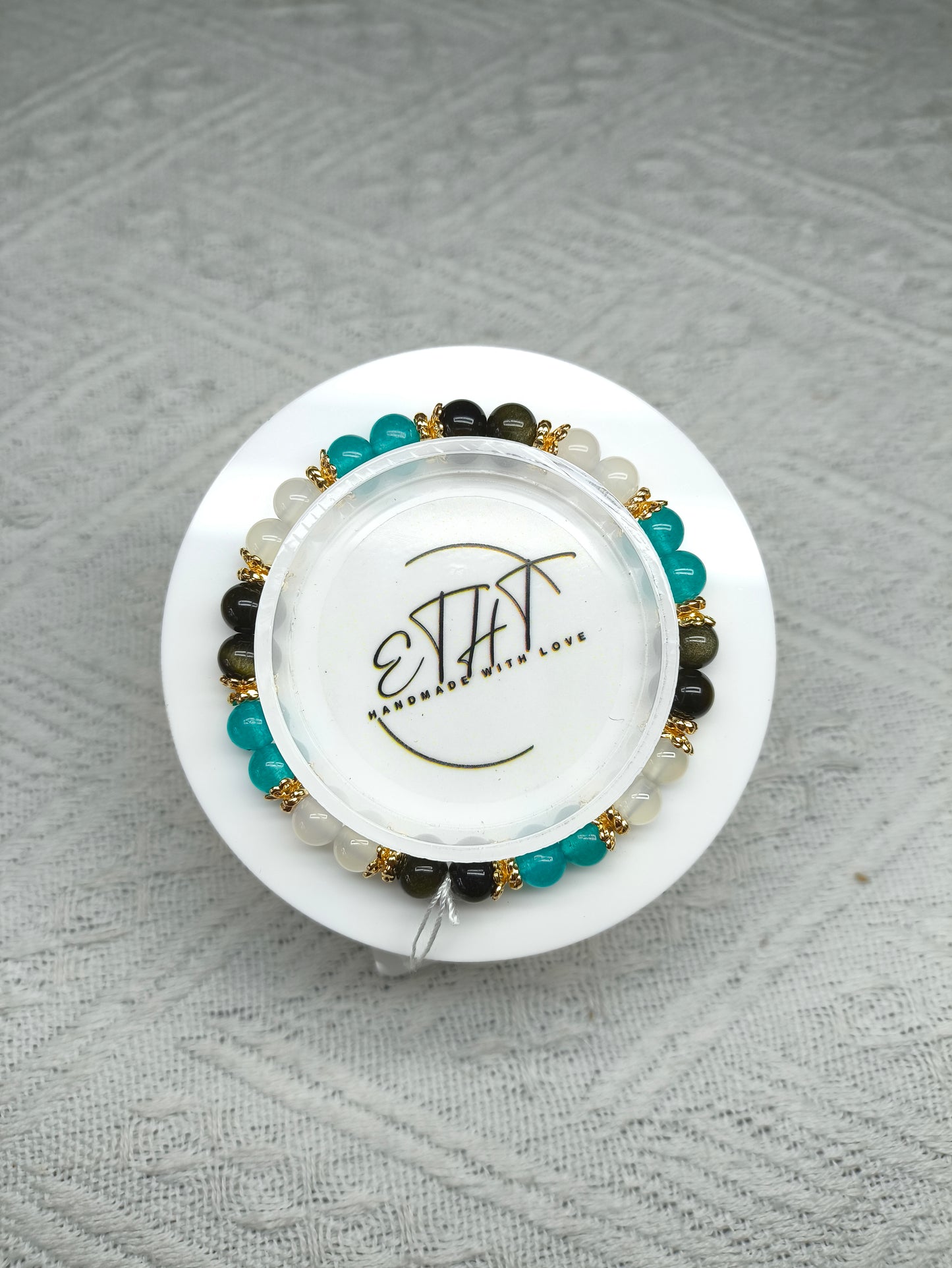 Golden Obsidian β’ Lychee Agate β’ Amazonite Crystal Bracelet