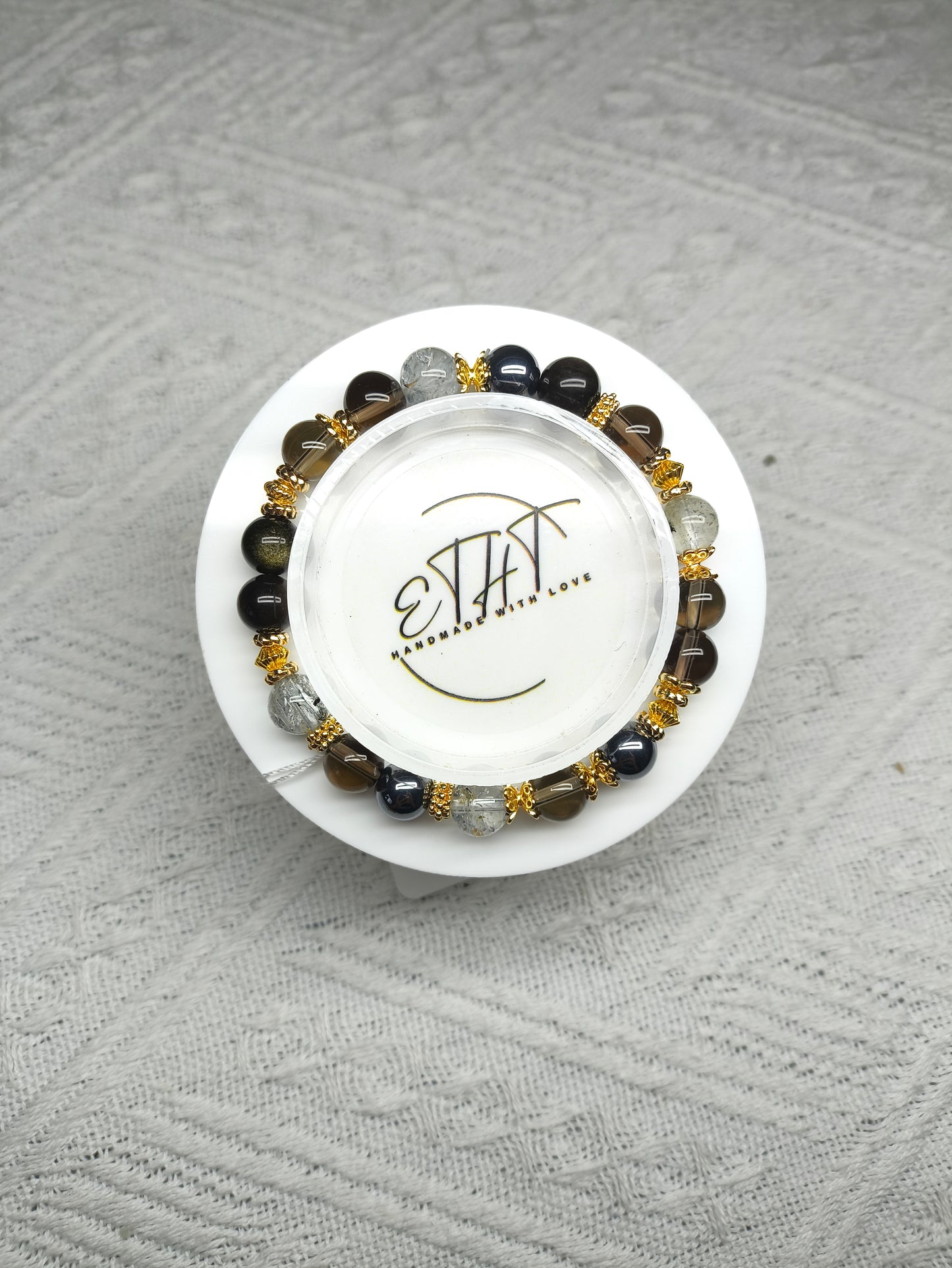 Herkimer • Silver Obsidian • Golden Obsidian • Smoky Quartz • Terahertz Crystal Bracelet