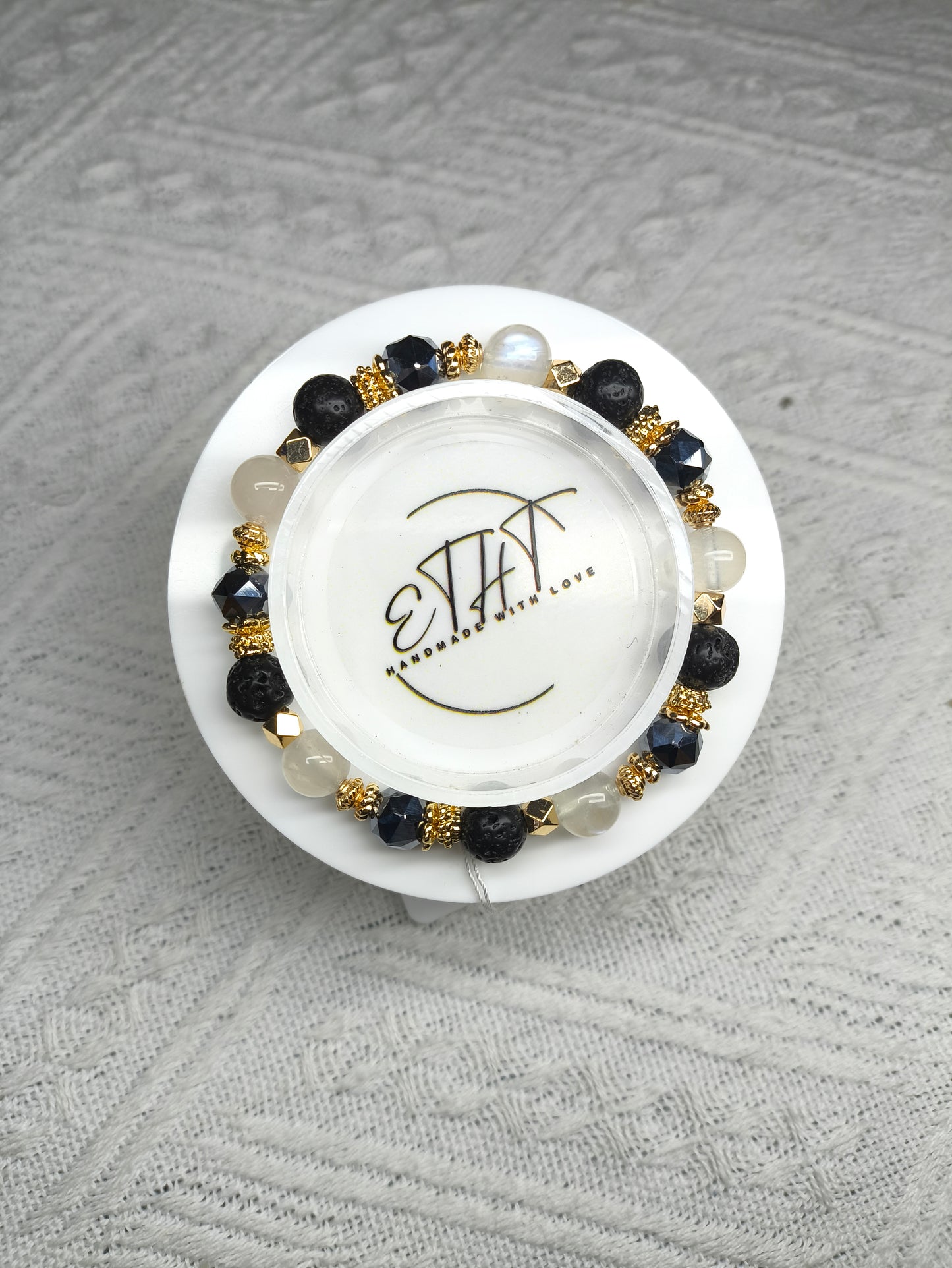 Moonstone β’ Lava β’ Terahertz Crystal Bracelet