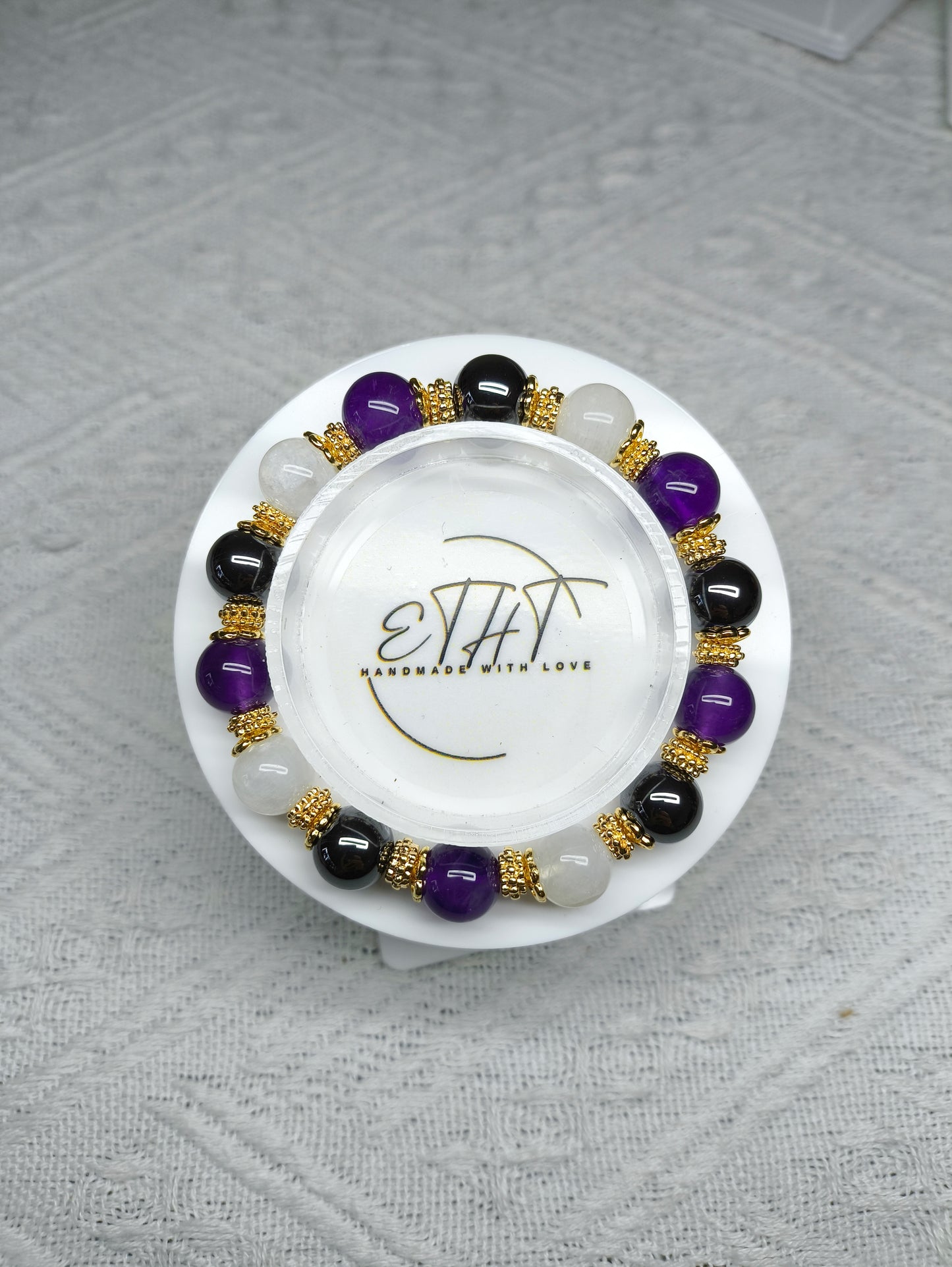 Hematite • Moonstone • Amethyst Crystal Bracelet