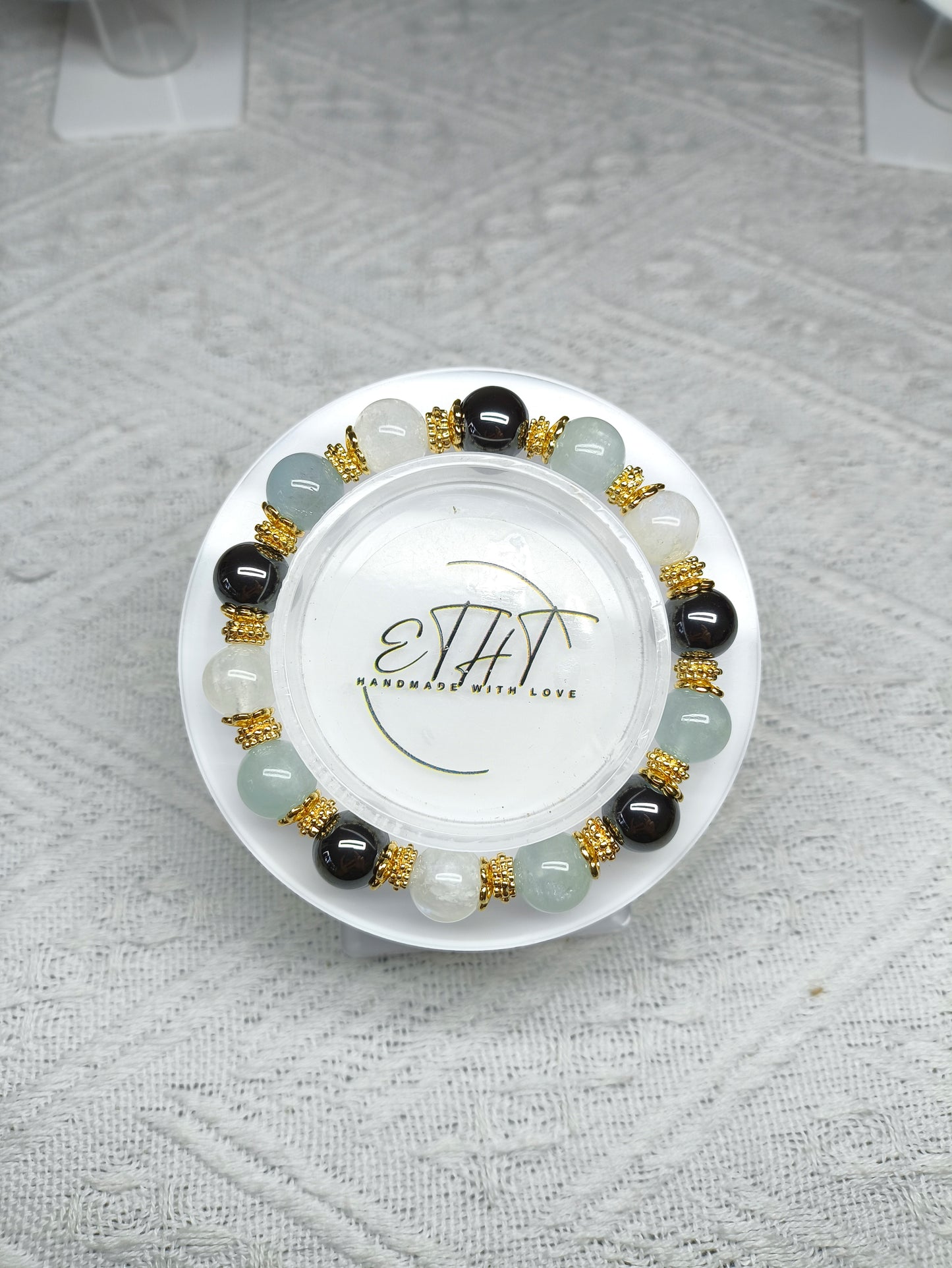 Hematite β’ Moonstone β’ Aquamarine Crystal Bracelet