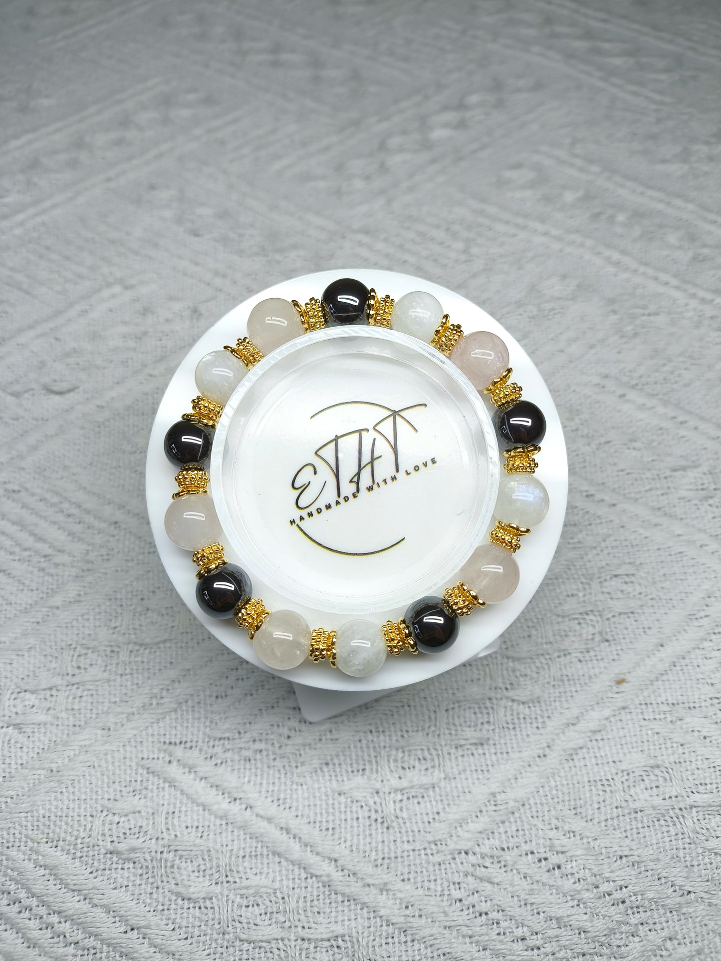 Hematite β’ Moonstone β’ Rose Quartz Crystal Bracelet