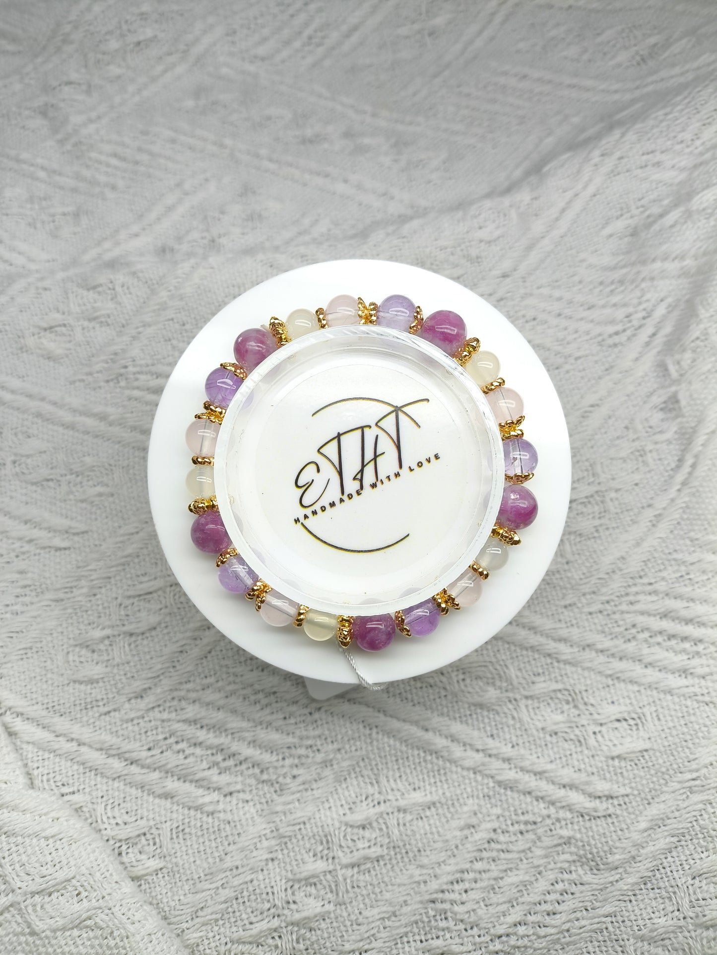 Lepidolite • Amethyst • Rose Quartz • Lychee Agate • Crystal Bracelet