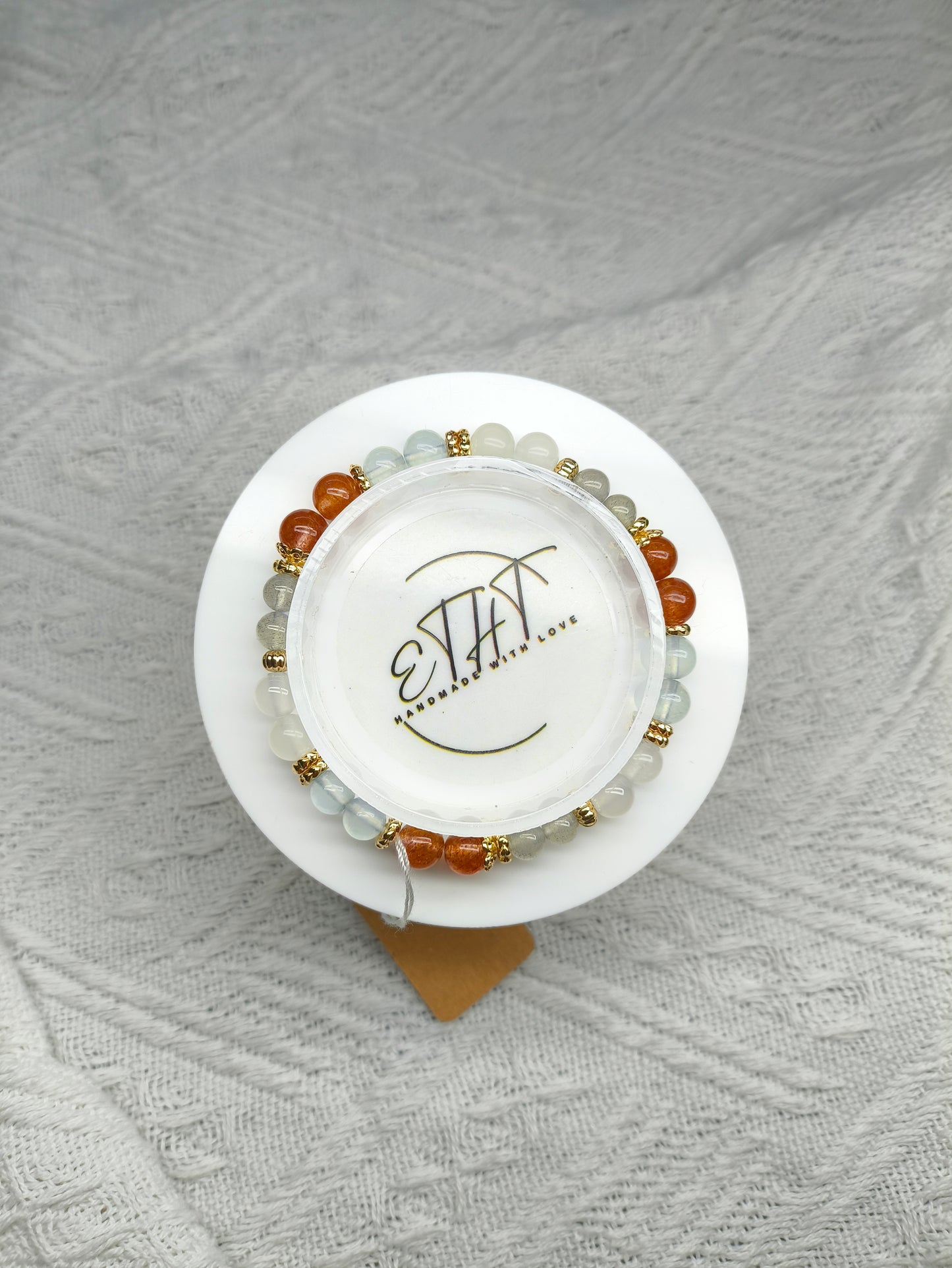 Orange Strawberry Quartz • Labradorite • Lychee Agate • Aquamarine • Crystal Bracelet