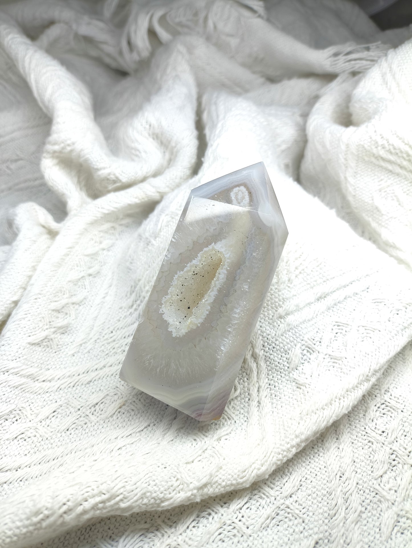 Druzy White Agate Tower