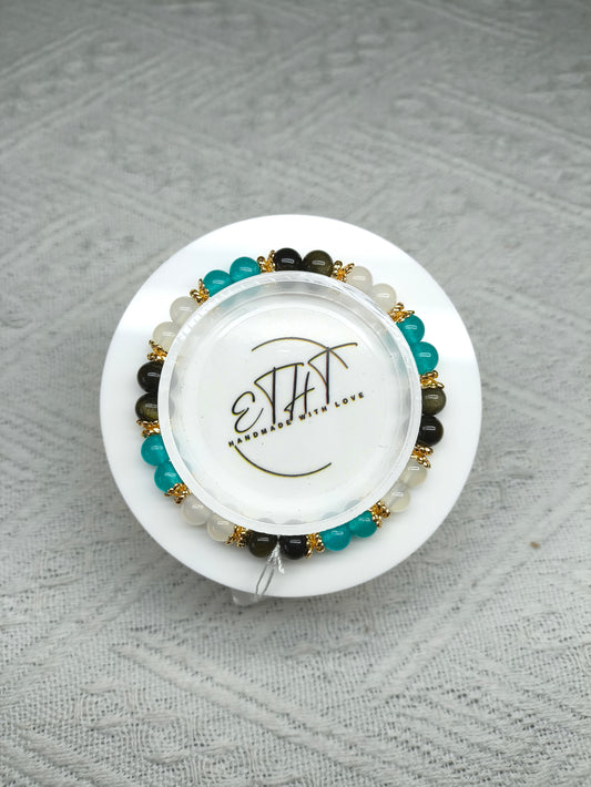 Golden Obsidian • Lychee Agate • Amazonite Crystal Bracelet