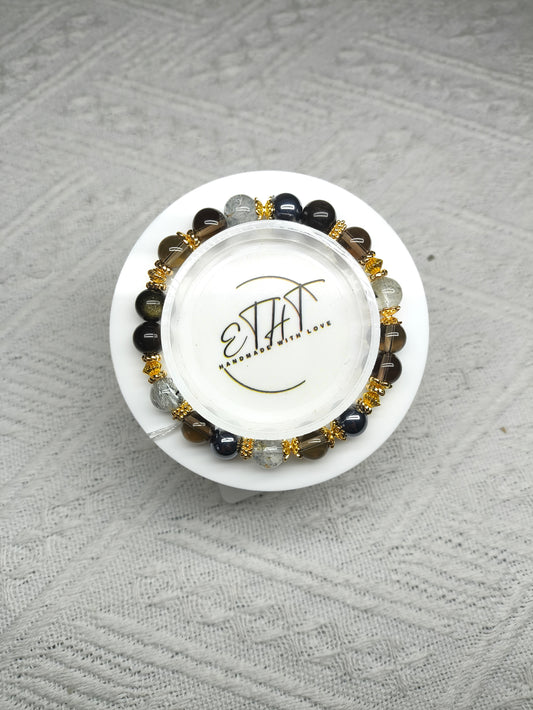 Herkimer • Silver Obsidian • Golden Obsidian • Smoky Quartz • Terahertz Crystal Bracelet