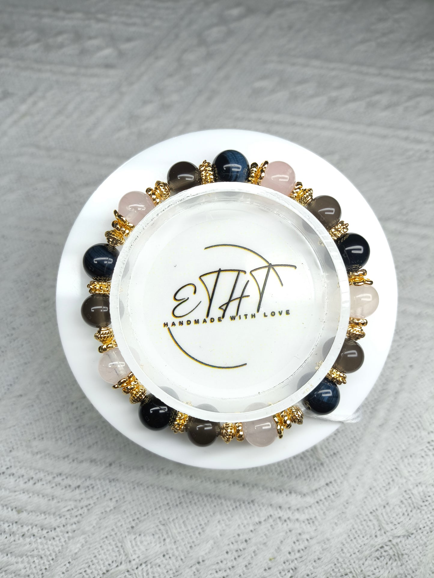 Blue Tiger Eye • Rose Quartz • Icy Obsidian Crystal Bracelet