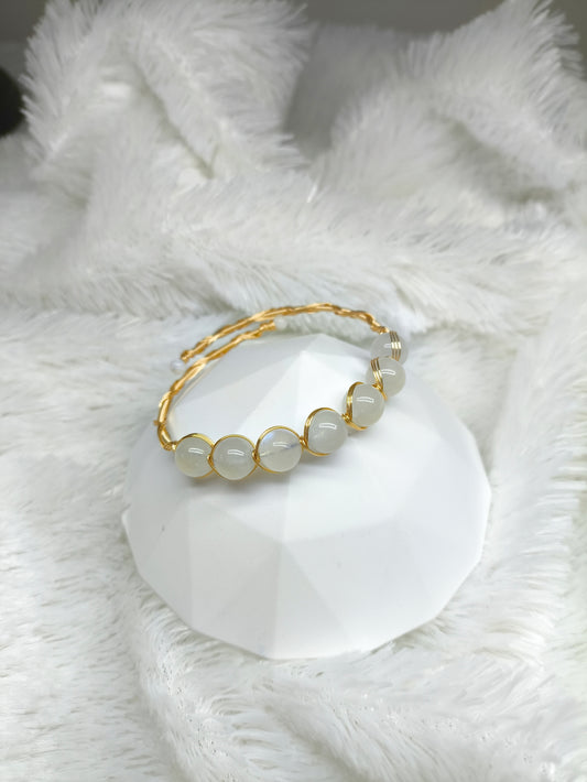 Blue Flash Moonstone Bangle • Intuition • Feminine Energy • Protection • 14K Gold Plated