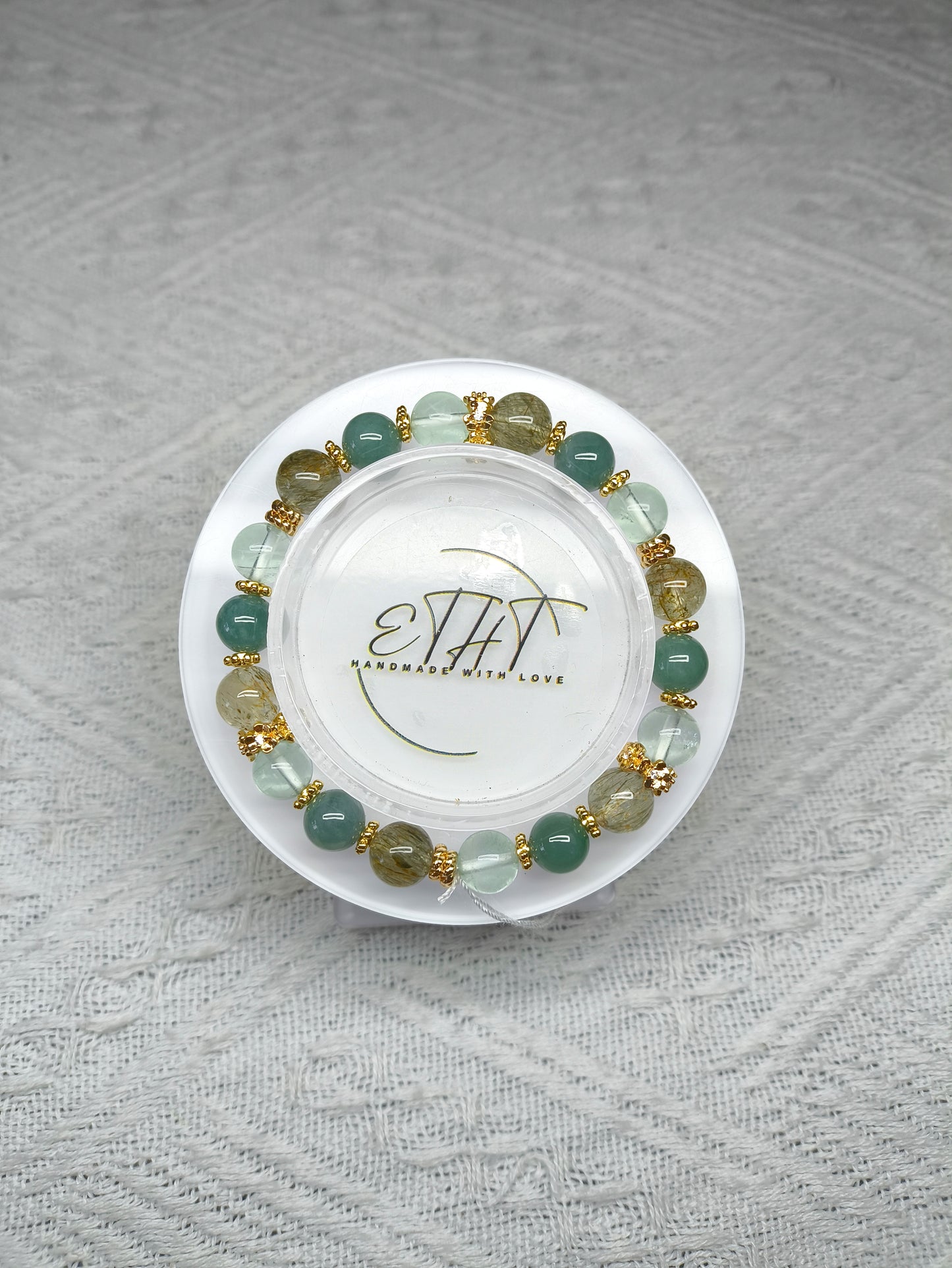 Jadeite • Fluorite • Green Rutilated Quartz Crystal Bracelet