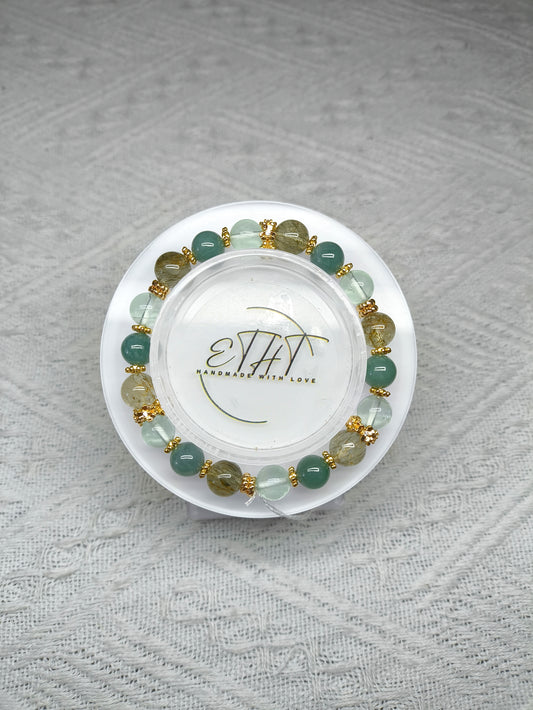 Jadeite • Fluorite • Green Rutilated Quartz Crystal Bracelet
