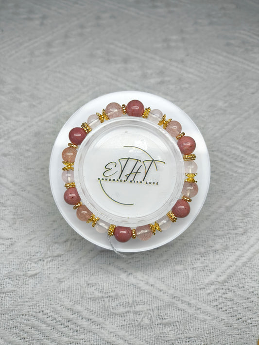 Rhodonite • Strawberry Quartz • Rose Quartz Crystal Bracelet
