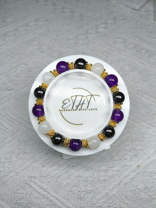 Hematite • Moonstone • Amethyst Crystal Bracelet