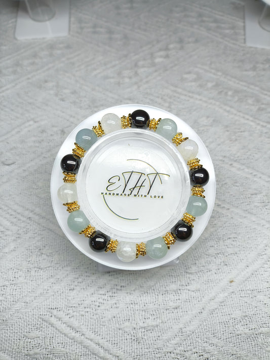 Hematite • Moonstone • Aquamarine Crystal Bracelet