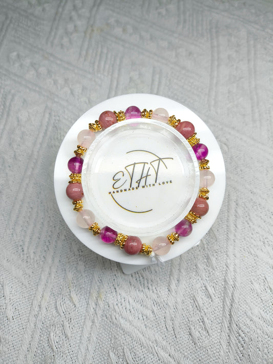 Rhodonite • Rose Quartz • Fluorite Crystal Bracelet