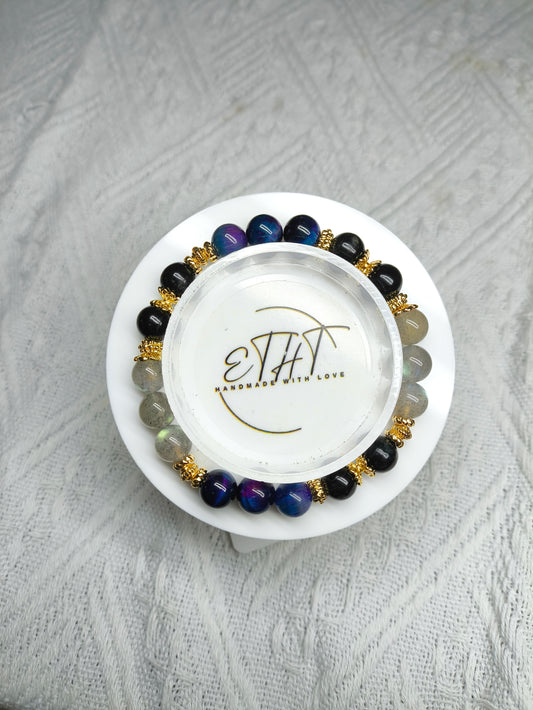 Galaxy Tiger Eye • Labradorite • Hypersthene Crystal Bracelet