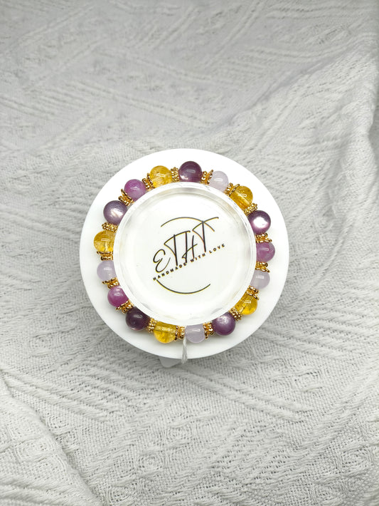 Lepidolite • Citrine • Purple Chalcedony • Crystal Bracelet