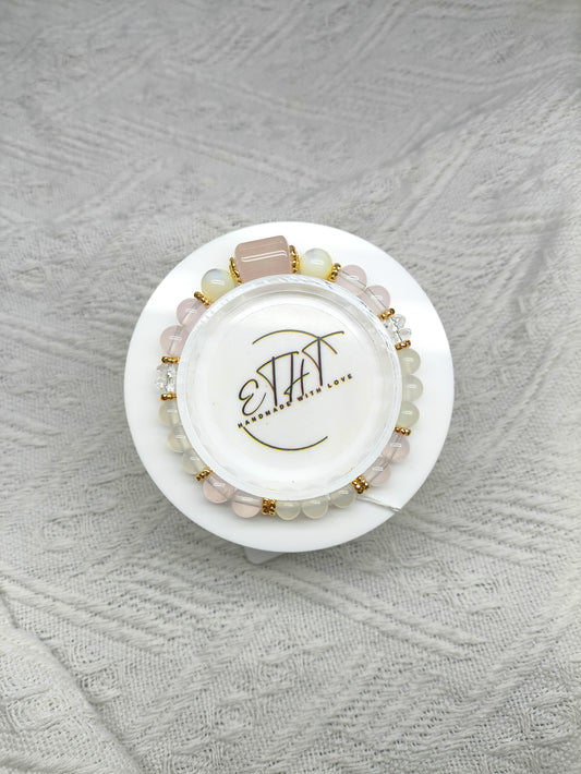 Rose Quartz • Clear Quartz • Tridacna • Lychee Agate • Crystal Bracelet