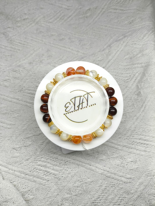 Tridacna • Hematoid • Red Tiger Eye • Crystal Bracelet
