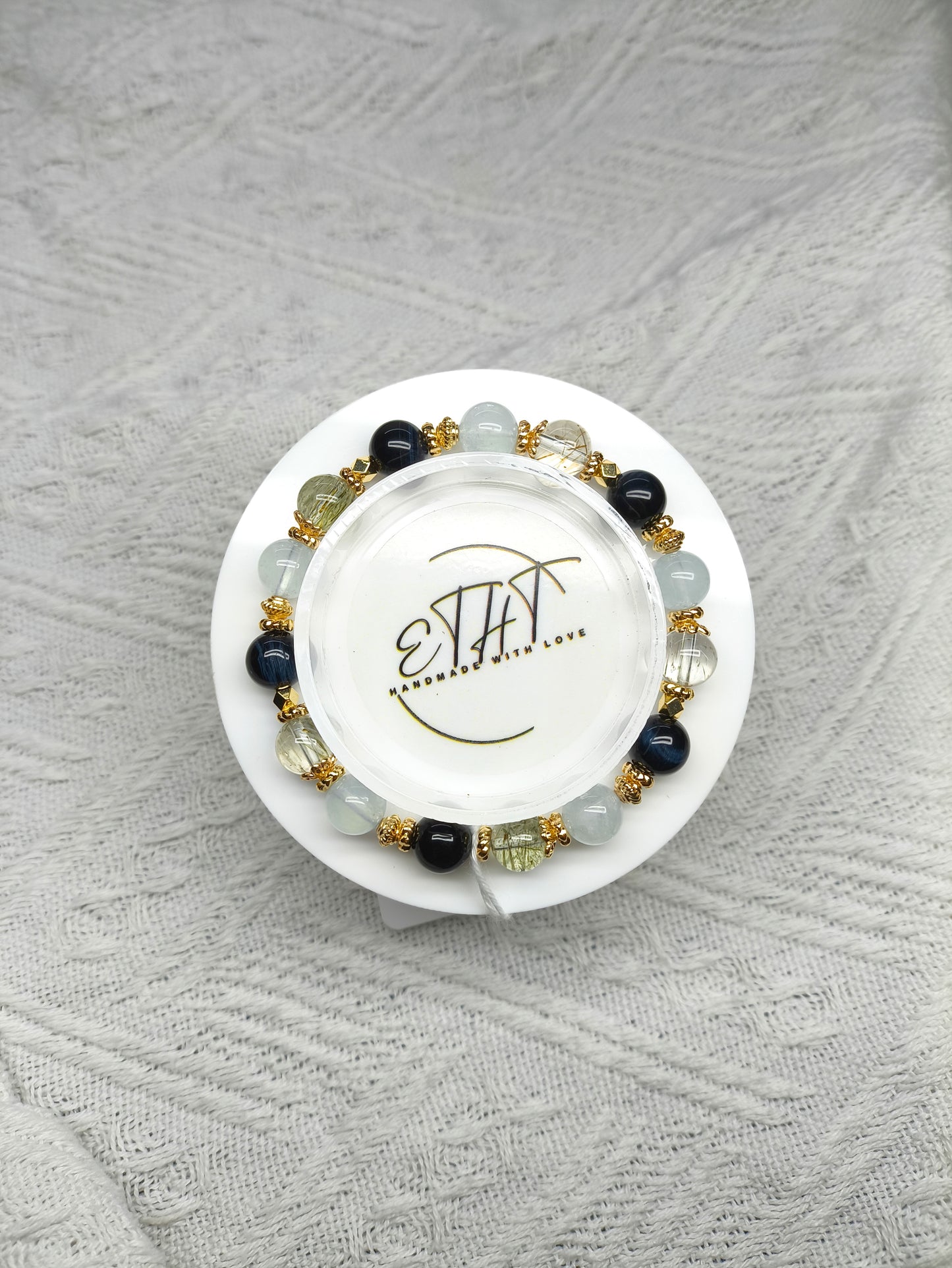 Blue Tiger Eye • Green Rutilated Quartz • Aquamarine • Crystal Bracelet