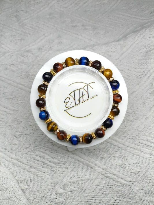 Red Tiger Eye • Yellow Tiger Eye • Blue Tiger Eye • Crystal Bracelet
