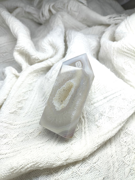 Druzy White Agate Tower